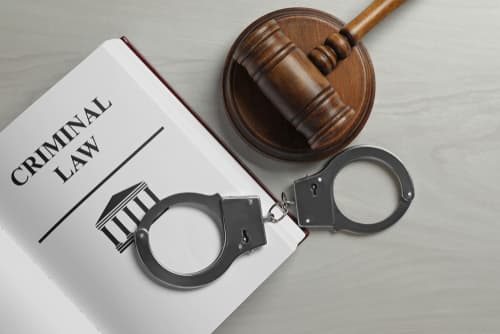 gavel and handcuffs on criminal law book